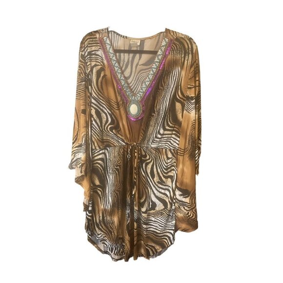 VTG Fredericks of Hollywood Caftan Dress Cover Up Animal Print Beaded Size XL - Picture 1 of 6